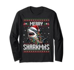 Merry Sharkmas Sharkmas, hässliche Weihnachtsbeleuchtung, Schneeflocken Langarmshirt von Merry Sharkmas Shark Lovers Xmas Party