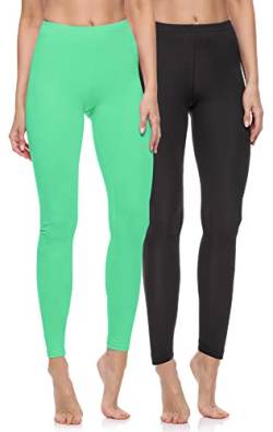 Merry Style 2er Pack Leggings Damen Baumwolle für das ganze Jahr Bequeme Leggings Blickdicht Damen Ideal für Yoga Sport Gym und Freizeit MS10-198 MS10-198 (Schwarz/Minze, XL) von Merry Style