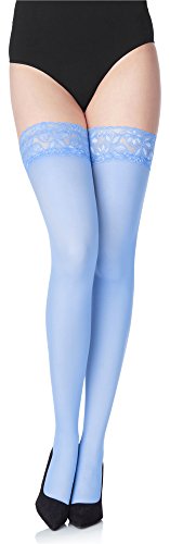 Merry Style Damen halterlose Mikrofaser 40 DEN Strümpfe mit Spitze MS 791 (Blau-791, XS-S (32-38)) von Merry Style