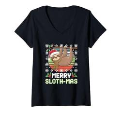 Damen Frohe Faultier Mas Lustiges Faultier Weihnachten 2024 T-Shirt mit V-Ausschnitt von Merry Xmas Animals