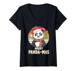 Damen Merry Panda Mas Lustiger Panda Weihnachten 2024 T-Shirt mit V-Ausschnitt von Merry Xmas Animals