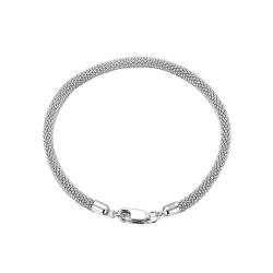 Mesnt S925 Silber Armbänder, 3MM Rundes Mesh-Kettenarmband 17.5cm, Silber von Mesnt