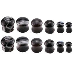 Ohr Tunnel Stein, 12PCS mit Muster Plug Körper Piercing Expander, Schwarz von Mesnt