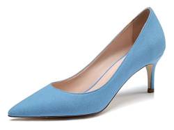 Mettesally Damen Pumps,Spitze Pumps,Mid Heel Hochzeit Schuhe,Low Heel Shoes,Blau EU40 von Mettesally