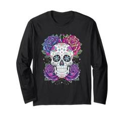 Zuckerschädel mit Rosen Dia de los Muertos Tag der Toten Langarmshirt von Mexican Halloween Men Women Boys Girls Tees