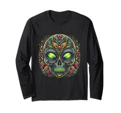 Alien Sugar Skull Dia De Los Muertos UFO UAP Tag der Toten Langarmshirt von Mexican Halloween Party Boys Girls Men Women Tees