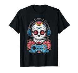 Gamer Sugar Skull Dia De Los Muertos Gaming Day Of The Dead T-Shirt von Mexican Halloween Party Boys Girls Men Women Tees