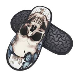 Mexpekil Gothic-Totenkopf-Hausschuhe für Damen, Skelett-Schmetterling, Hausschuhe für Herren, Memory-Schaum, Hausschuhe, flauschige Schlüpfschuhe, Schlafzimmer, Hausschuhe, mehrfarbig, 7/9 UK Men/ von Mexpekil