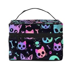 Mexpekil Make-up-Tasche, Reise-Kosmetiktasche, große Kapazität, Make-Up-Organizer, Aufbewahrungstasche, tragbare Kulturbeutel für Frauen und Mädchen, Neon Goth Totenköpfe Knochen, Einheitsgröße von Mexpekil