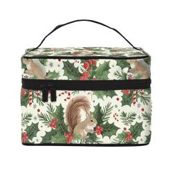 Mexpekil Make-up-Tasche, Reise-Kosmetiktasche, große Kapazität, Make-Up-Organizer, Aufbewahrungstasche, tragbare Kulturbeutel für Frauen und Mädchen, Weihnachts-Stechpalmen-Eichhörnchen, Einheitsgröße von Mexpekil