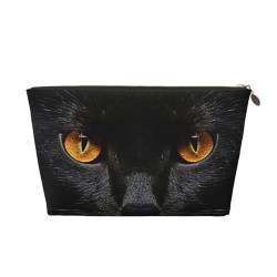 Schwarze Make-up-Tasche aus Leder mit Katzenmotiv für Damen und Mädchen, mit Reißverschluss, tragbare Reise-Kosmetiktasche, mehrfarbig von Mexpekil