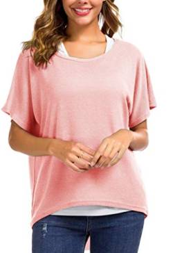 Meyison Damen Lose Asymmetrisch Sweatshirt Pullover Bluse Oberteile Oversized Top T shirt (Large, Rosa) von Meyison