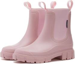 Mfhmom Wasserdicht Gummistiefel Damen Chelsea Anti-Rutsch Atmungsaktiv Boots Mode Halbhohe Regenstiefel Stiefeletten Gartenschuhe Rain Boots Gummistiefeletten mit rutschfest Sohle für Herbst Winter von Mfhmom