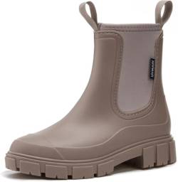 Mfhmom Wasserdicht Gummistiefel Damen Chelsea Anti-Rutsch Atmungsaktiv Boots Mode Halbhohe Regenstiefel Stiefeletten Gartenschuhe Rain Boots Gummistiefeletten mit rutschfest Sohle für Herbst Winter von Mfhmom