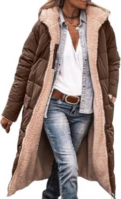 Mfhmom Wintermäntel Damen Lang Auf Beiden Pufferjacken Warmer Kapuzenmantel Herbstmäntel Winterjacke Casual Steppmantel mit Kapuze Frauen Oberbekleidung Outdoorjacke Steppjacke von Mfhmom