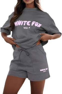 White Fox Damen Zweiteiler Sommer Freizeitanzug Tracksuit Kurzarm Rundhals Tshirt & Shorts Y2k Aesthetic Workout Sport Anzug Loungewear Outfit Jogger Trainingsanzug Set von Mfhmom