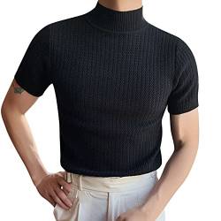 Slim Fit T-Shirt Herren Kurzarm Männer halber Rollkragenpullover, lässige Mode, gestricktes Hemd, Oberteile, gestricktes Kurzarm-T-Shirt, lässiges, bequemes T-Shirt Tank Top Elegant von Mguotp