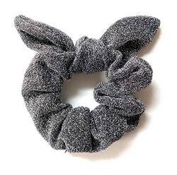 Mia Beauty Metallic Scrunchie Haargummi Haarschmuck | modisch + trendy | für Damen, Mädchen, Teenager | Schwarz + Silber von Mia