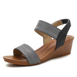 MiaZane Damen Keilsandalen – Lässiger Slipper im römischen Stil – Sommer Strandurlaub Schuhe – Bequeme Sandalen für jeden Tag,Schwarz,37 EU von MiaZane