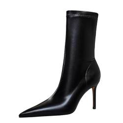 MiaZane Damenstiefel Mit Spitzer Zehenpartie in Mittlerer Wade – 7,5 cm Stilettoabsätze, PU – Ideal Für Herbst Und Winter – Perfekt Zum Ausgehen, Auf Partys Und in Der Freizeit,Schwarz,37 EU von MiaZane