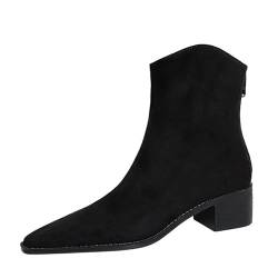 MiaZane Elegante Damenstiefeletten mit stilvollem, klobigen Absatz – ideal für Herbst- und Winteroutfits – praktischer Reißverschluss hinten und kuschelige Baumwollinnenseite,Schwarz,37 EU von MiaZane