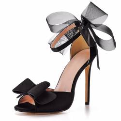 MiaZane Elegante Schwarze High Heels für Damen – Sandalen mit offener Schleife und Mesh-Schnürung – Ultraschmaler Stilettoabsatz für Abendgarderobe und Hochzeiten,Schwarz,43 EU von MiaZane