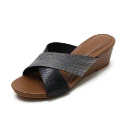 MiaZane Lässige Keilsandalen – bequemes Obermaterial aus Synthetik – ideal für Alltag & Urlaub – Stilvolles und vielseitiges Design,Schwarz,41 EU von MiaZane