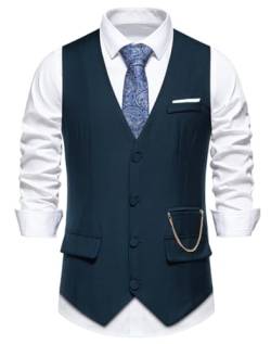 Lässige Anzugweste für Herren, ärmellos, V-Ausschnitt, für Hochzeit und Geschäftsfeier oder tägliches Outfit, M117 Marineblau, XXL von Miaikvs