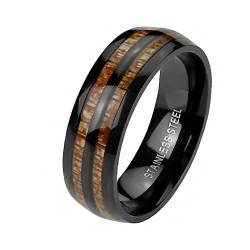 Mianova Band Ring Edelstahl Fingerring Doppel Holz Inlay Holzmaserung Schwarzer Herrenring Damenring Partnerring Ehering Damen Herren Größe 70 (22.3) von Mianova