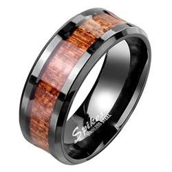 Mianova Band Ring Edelstahl Fingerring Holz Inlay Holzmaserung Herrenring Damenring Partnerring Ehering Damen Herren Größe 65 (20.7) | Schwarz von Mianova