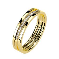 Mianova Damen Ring Edelstahl Dreireihig mit Kristallen Strass Glitzer Steinen Damenring Memoire Eternity Memory Mehrreihig Trauring Verlobungsring Fingerring Gold Größe 51 (16.2) von Mianova