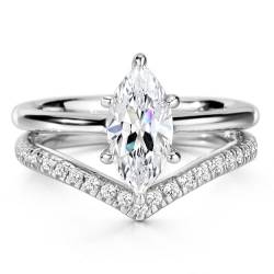 Michooyel 2 Stück Marquise Cut Verlobungsringe Damen Eheringe Ring Braut Set Sterling Silber Versprechensring 925 Zirkonia Engagement Rings von Michooyel