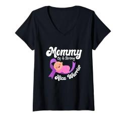 Damen Mommy Of NICU Warrior Micro Preemie Mom Frühchen Baby T-Shirt mit V-Ausschnitt von Micro Preemie Awareness Gifts