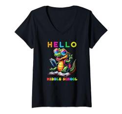 Damen Hallo Alligator-Liebhaber der Mittelschule, Schulanfänger T-Shirt mit V-Ausschnitt von Middle School First Day of School Outfits Boy Girl