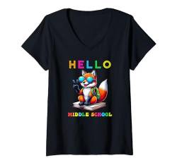 Damen Hallo Middle School Fox Lover Back to School Teacher Kids T-Shirt mit V-Ausschnitt von Middle School First Day of School Outfits Boy Girl