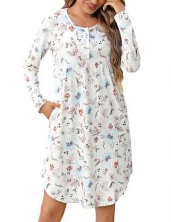 Migcaput Damen Nachthemd mit Druck Nachtwäsche Rundhalsausschnitt Schlafshirt Einfarbig Sleepshirt Nachtkleid für Frauen Weiß S von Migcaput