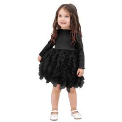 Miipat Baby Mädchen Kleid Langarm Tüll Mädchen Prinzessin Kleid Herbst Winter Kleinkind Strick Gerippte Pullover Kleider Schwarz 100 18-24M von Miipat