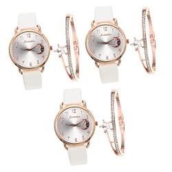 Mikikit 3 Sätze Damen Monduhr Stylische Damenuhr Weibliche Armbanduhr Dame Handgelenk Damenarmbanduhr Armreifen Für Damen Armbanduhr Für Beobachten Und Frau Erröten Pu Perlmutt Weiß von Mikikit