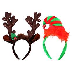 Mikinona 2St Hirschhorn Elfen Stirnband weihnachts haarreif weihnachtlicher haarreif weihnachtsgeweih haarreifen Urlaub Haarreifen Weihnachts-Haarschmuck Weihnachtskopfschmuck Tuch von Mikinona
