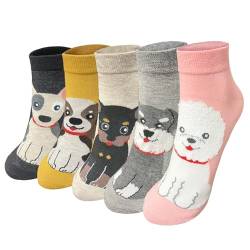 Miklettie Damen Karikatur Socken，Hund Katze Socken， Damen Tier Muster Niedlich Socken，Lustige Neuheit Baumwolle Socken ，Geschenke für Damen，Größe 35-42，Festliches Geschenk 5 Paare von Miklettie