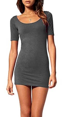 Mikos*Sommer Damen Kleid Kurzarm Longtop Long Shirt Bodycon Stretch Short Minikleid S M L (314) (38/M, Graphite) von Mikos