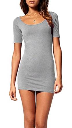 Mikos*Sommer Damen Kleid Kurzarm Longtop Long Shirt Bodycon Stretch Short Minikleid S M L (314) (40/L, Grau) von Mikos