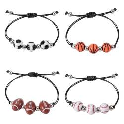 Mikovivi 20stk Sportarmbänder, Charm-Armbänder für Sportpartys Verstellbar Inspirierende Sportball-Armbänder Rugby Fußball Baseball Basketball Armbänder für Geburtstage Männer Frauen Geschenke von Mikovivi