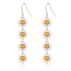 Ohrringe Damen Gänseblümchen, 6,2x1cm Lange Baumelnde Blumenohrringe Gänseblümchen-Sonnenblumen-Ohrringe Baumelnde Gänseblümchen Ohrringe Hakenohrringe für Frauen und Mädchen(Weiß) von Mikovivi