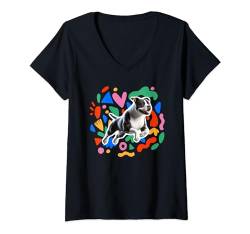 Damen American Staffordshire Terrier Buntes Design Hund T-Shirt mit V-Ausschnitt von Miller Sye