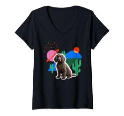 Damen American Water Spaniel Desert Design Hund T-Shirt mit V-Ausschnitt von Miller Sye
