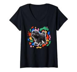 Damen Barbet Buntes Design Hund T-Shirt mit V-Ausschnitt von Miller Sye