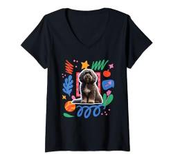 Damen Barbet verspieltes Design Hund T-Shirt mit V-Ausschnitt von Miller Sye