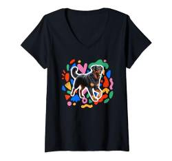 Damen Beauceron Buntes Design Hund T-Shirt mit V-Ausschnitt von Miller Sye
