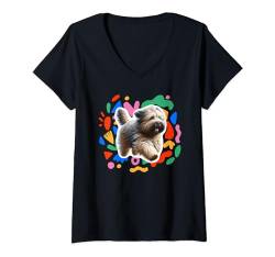 Damen Briard Buntes Design Hund T-Shirt mit V-Ausschnitt von Miller Sye